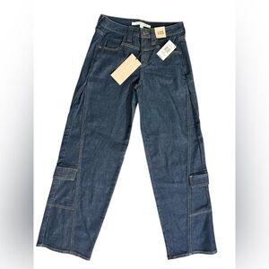 NWT Celebrity Pink Juniors Mid Rise Wide Leg Cargo Jeans Dark Wash Size 1/25